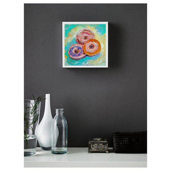 Donuts Painting Original Art Food Still Life Artwork Dessert Wall Art