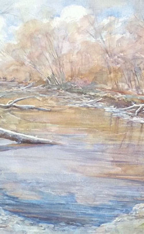 There where the beavers live / ORIGINAL watercolor 22x15in (56x38cm) by Olha Malko