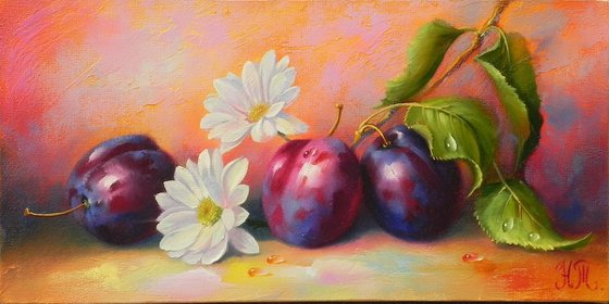 "Flowers and plums" Original art, Still life, Small wall art