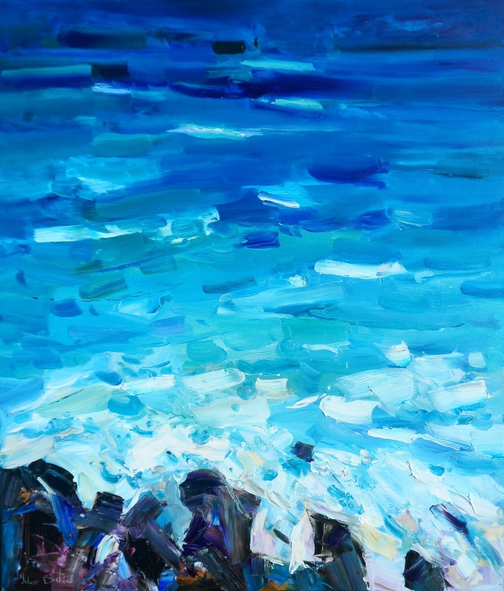 Impressionistic Landscape Oil Painting By Yehor Dulin, 24 X 28", "Seascape ", Original Artwork