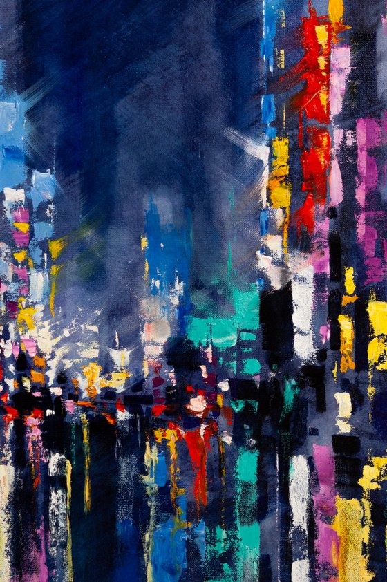 "Night city" Large painting 85x60 cm