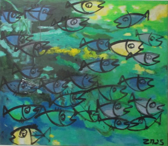 blue fishes jumping