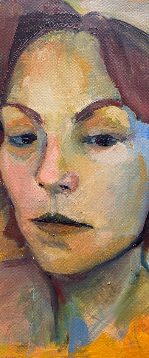 SELF-PORTRAIT 3 - ochre woman portrait in impressionistic style by Irene Makarova