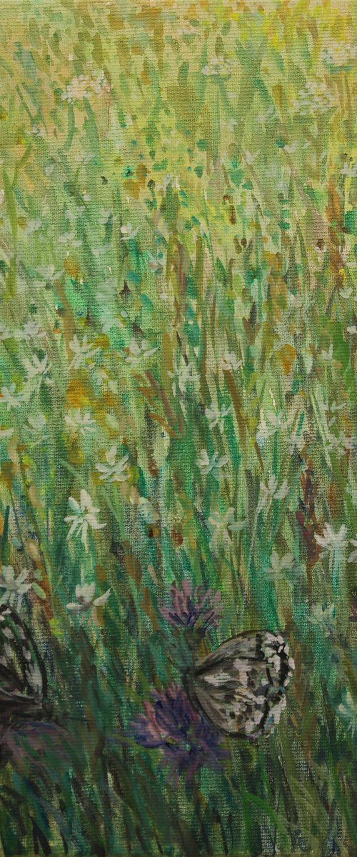 White Flowers in the Grass, 2020, acrylic on canvas, 30 x 20 cm by Alenka Koderman