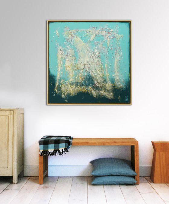 Abstract Painting - Blue Lagoon - Incl Floating Frame - 85x85cm -51J