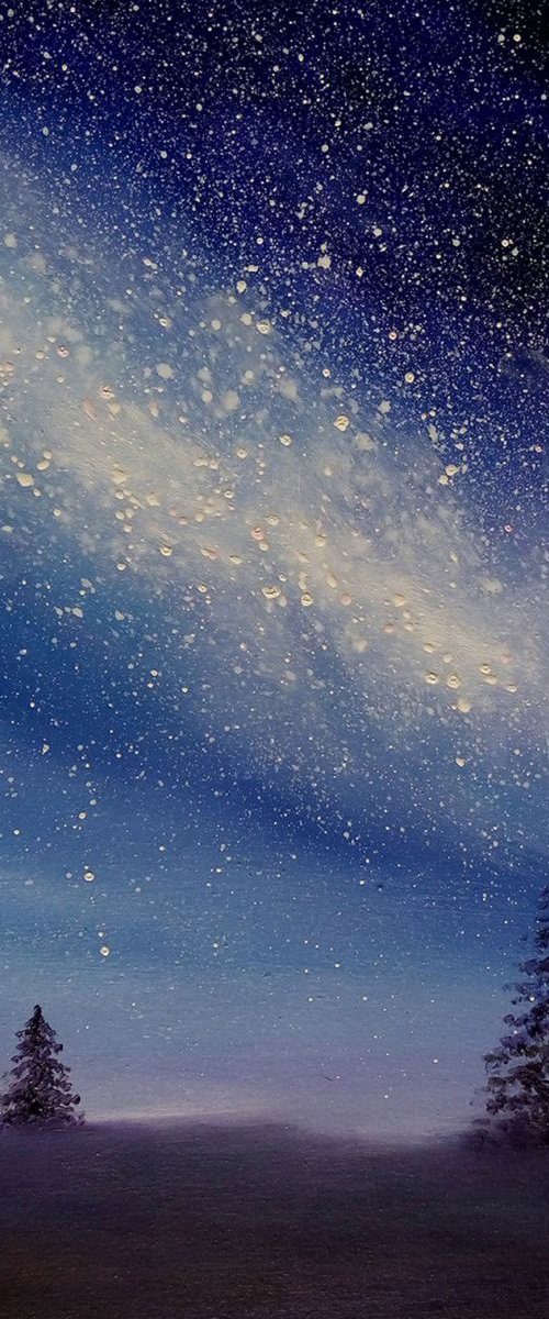 Milky Way, Landscape painting of on canvas, Milky way oil painting, Night sky, realism, night sky, starry sky oil by Anastasia Kozorez