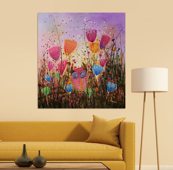 Young Folks - A Friendly Surprise #3 - Large original abstract floral painting