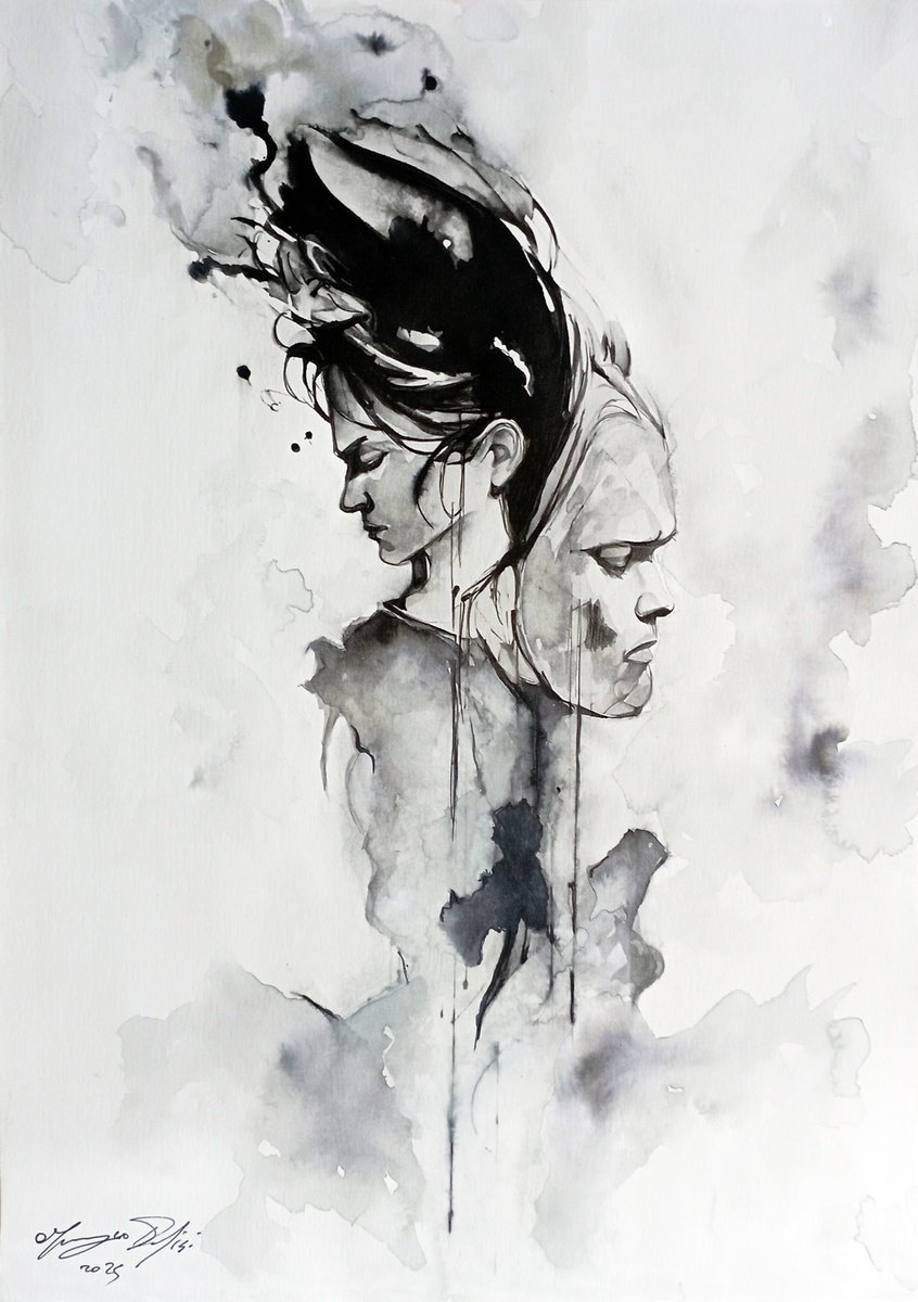 Urban And Pop Portrait Ink Drawing By Maurizio Puglisi, 8 X 11", Iron Curtain, Original Artwork