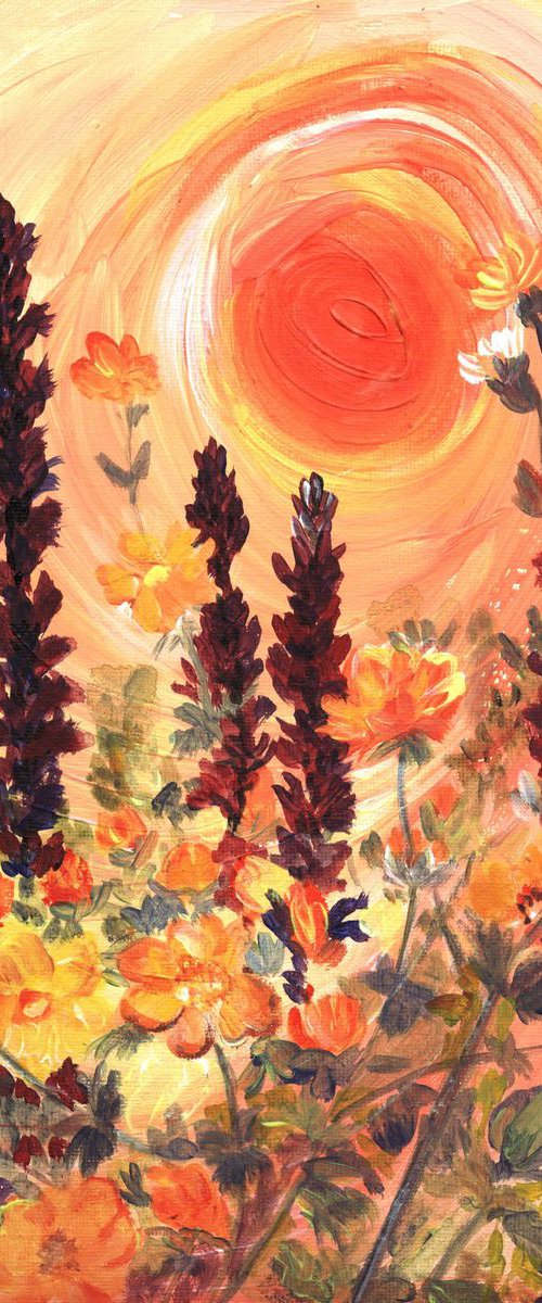 orange flowers and salvia at sunset by Sandra Fisher