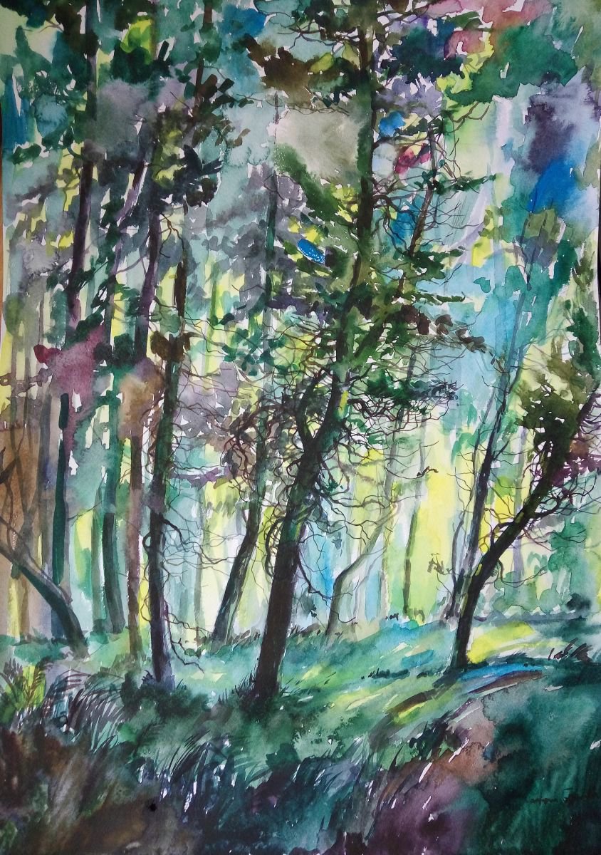 Watercolor Forest landsape by Artem Grunyka by Artem Grunyka