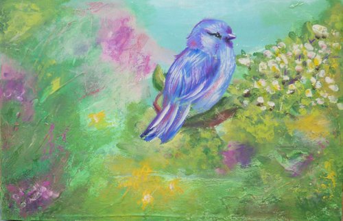 Spring Bird on Canvas by Suzy K