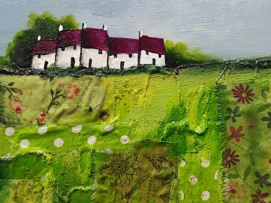 Terrace on Green patchwork Field Textured Landscape