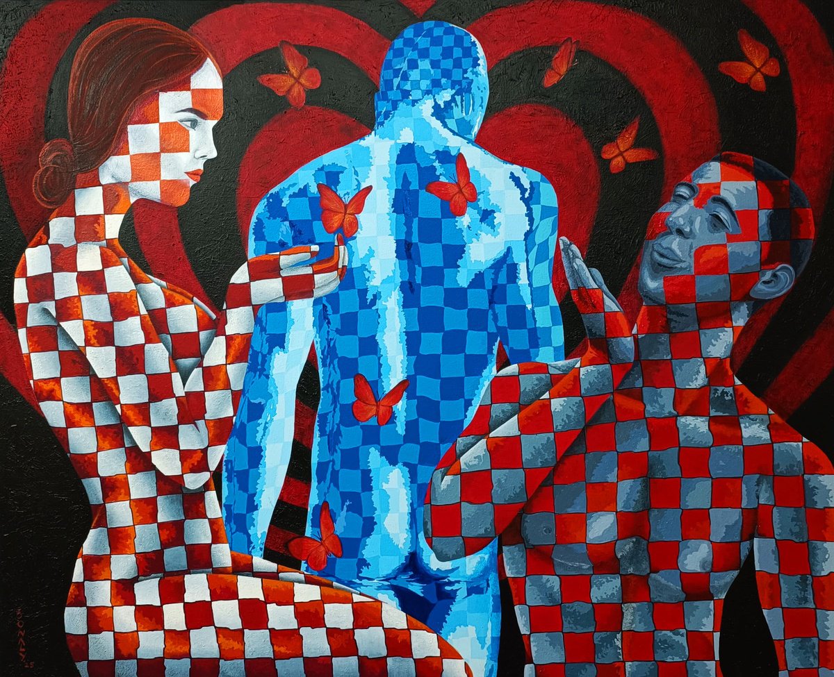 Expressive Portrait Acrylic Painting By Sonaly Gandhi, 60 X 48", Couple In Love 3, Original Artwork