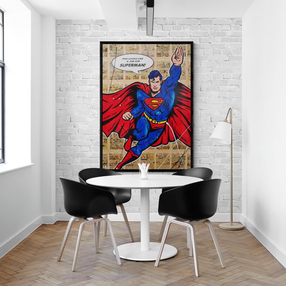 Man of Steel 140cm x 100cm Textured Comic Book Page Urban Pop Art