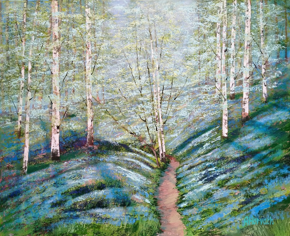  Dappled Light, Woodland Path By Amanda Horvath, 30 X 24, Artwork For Sale On Artfinder