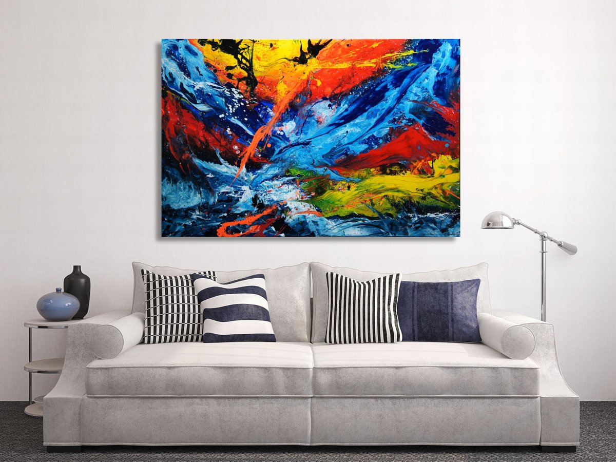 Abstract Acrylic Painting By Ansgar Dressler, 59 X 39, Beyond The Horizon, Original Artwork