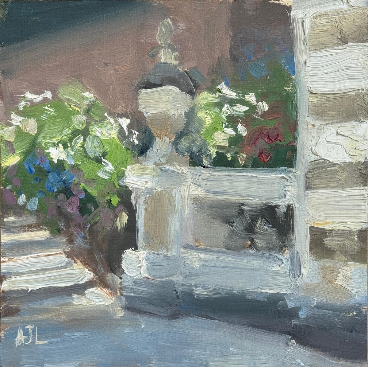 Impressionistic Cityscapes Oil Painting By Alex James Long, 6 X 6, Summer Hydrangeas, Turin, Original Artwork