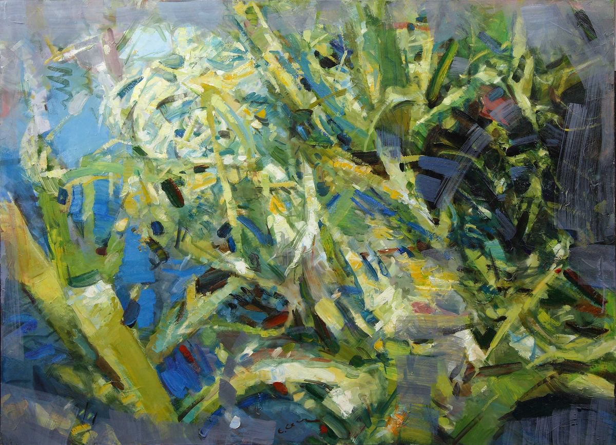 Oil painting River herbs, large painting 91x122cm, by Eugene Segal