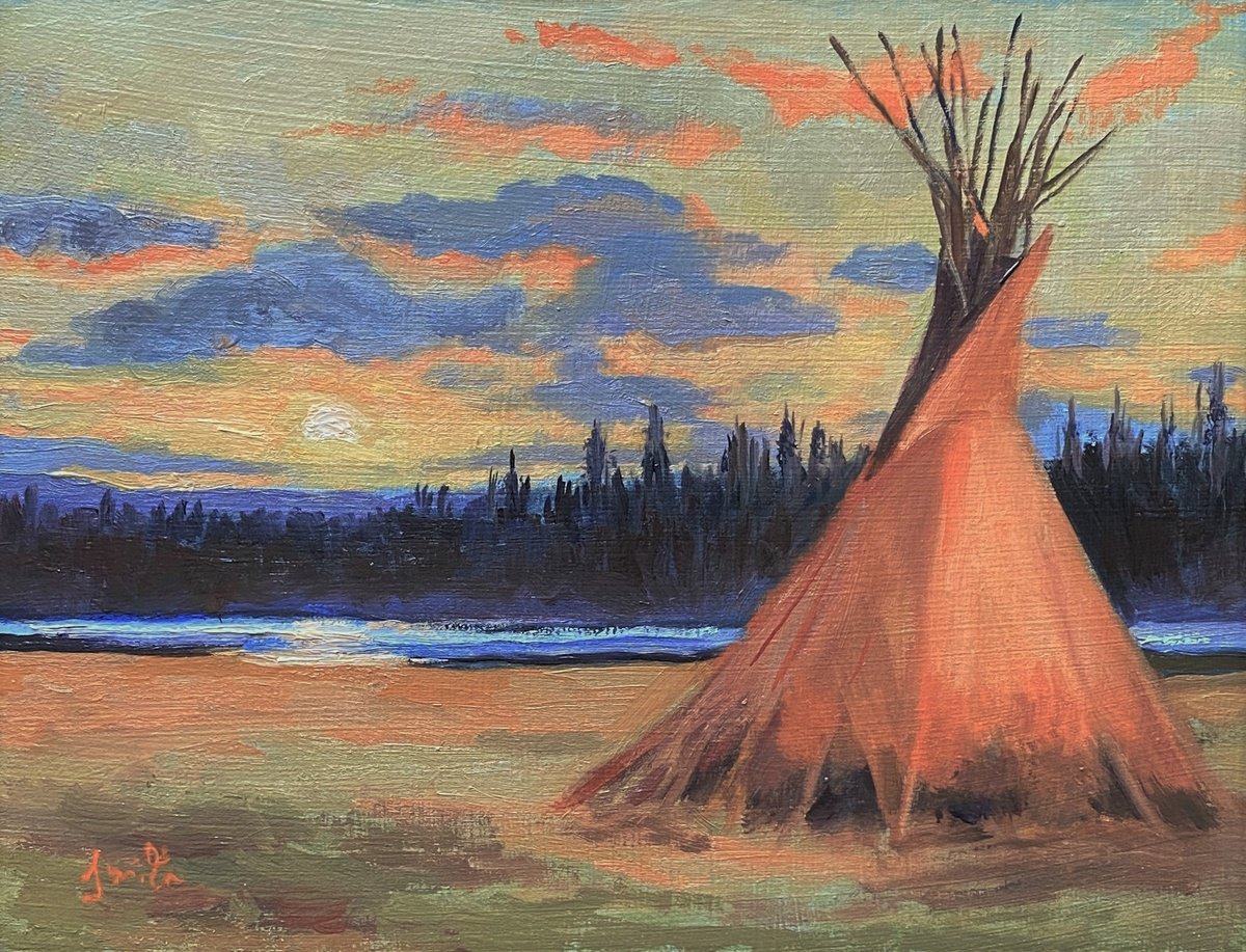 Tepee at Sunset, framed ready to hang. by Jackie Smith