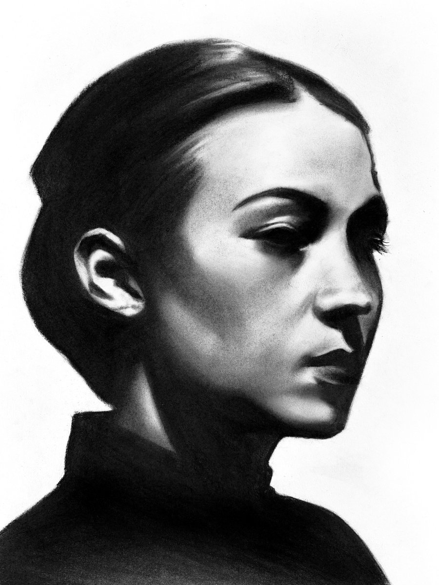 Photorealistic Portrait Charcoal Drawing By Denny Stoekenbroek, 12 X 17, The Quiet Strength, Original Artwork