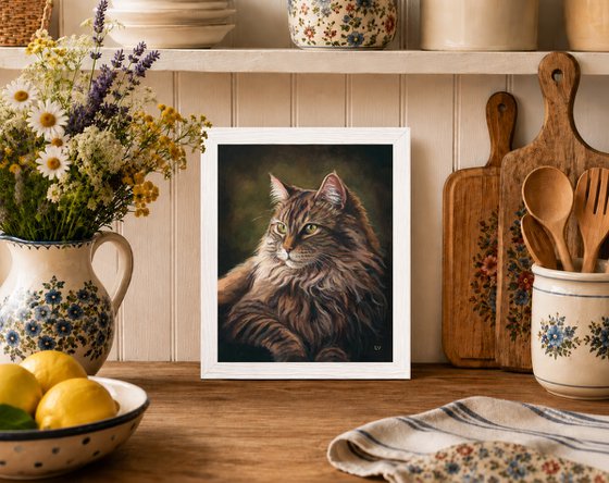 Majestic Maine Coon cat with green eyes