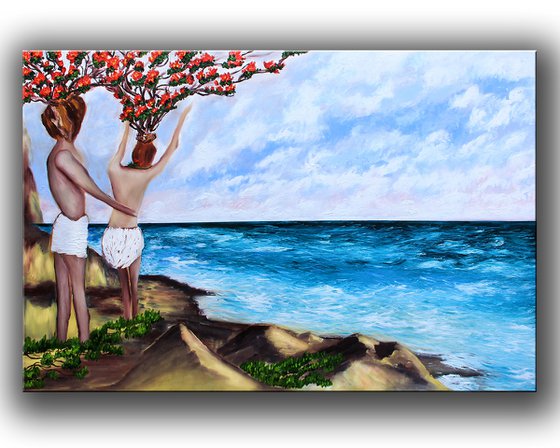 people - Tree fantasy love lovers Original oil painting on canvas