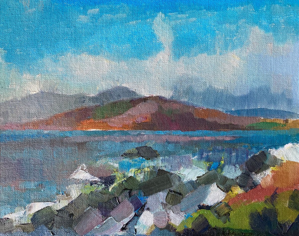 Impressionistic Landscape Oil Painting By Paul Gurney, 10 X 8", View Across The Bay, Original Artwork