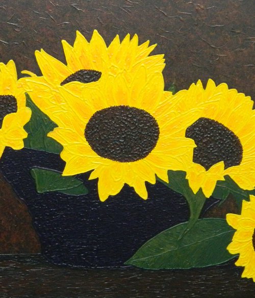 Summer Kiss - large still life sunflower painting, home office decor by Liza Wheeler