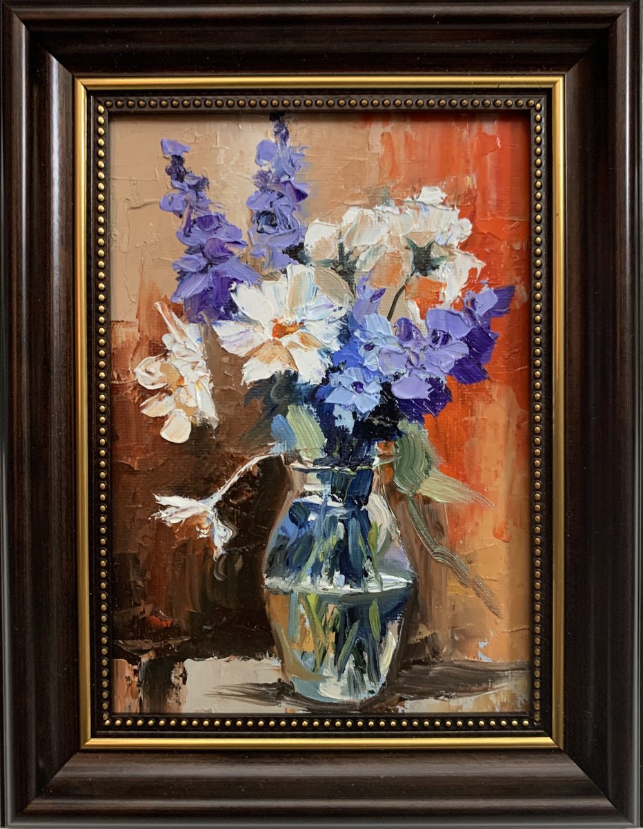 Bouquet, White Flowers On Red By Vita Schagen, 7 X 9, Artwork For Sale On Artfinder