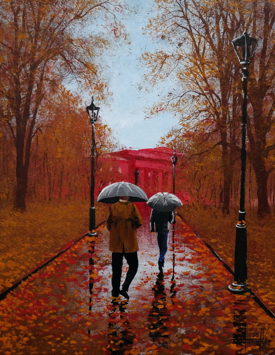 Photorealistic Cityscapes Acrylic Painting By Eugene Gorbachenko, 16 X 20, Autumn In Kyiv, Original Artwork