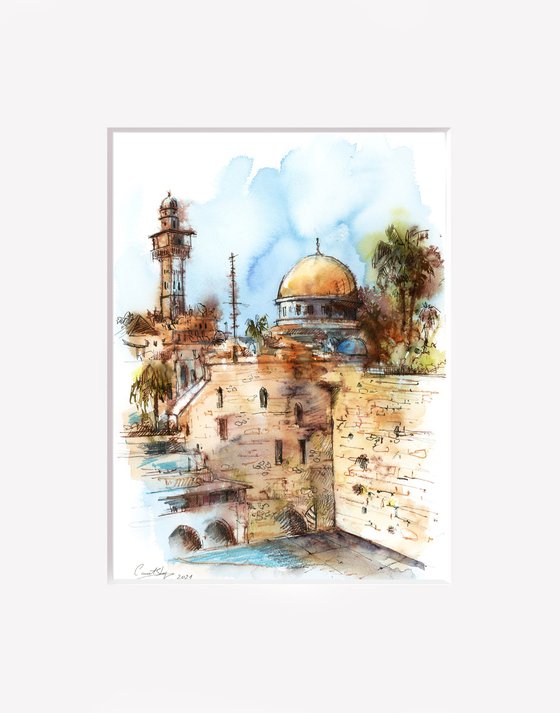 Jerusalem, Wailing Wall - Architecture Sketch Mixed Media