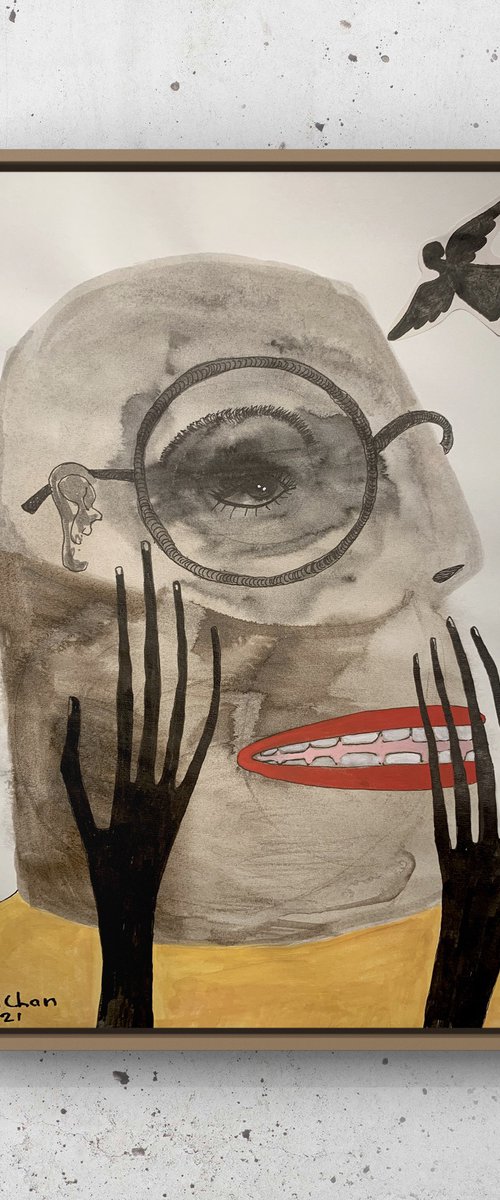 Untiled Portrait mixed media painting on paper. by Ulugbek Doschanov