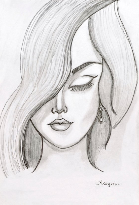 Shy Face Beauty drawing