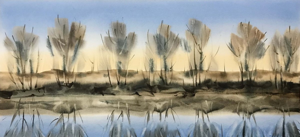 Blue river. one of a kind, original watercolour by Galina Poloz