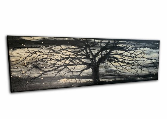 Black & Gold Tree Abstract Panoramic Landscape