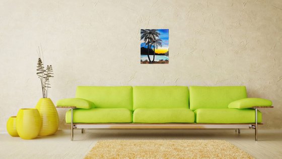 Palms on the beach, Sea, Light, Sea, Oil painting, Wall decor