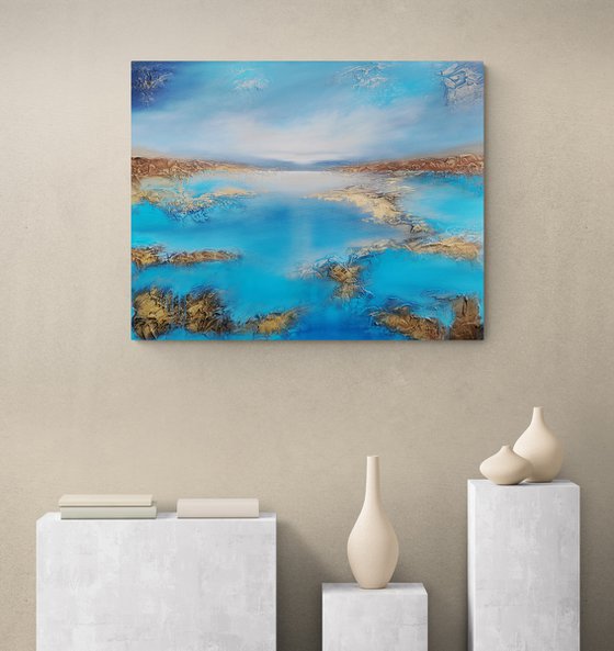 A XL large beautiful modern semi-abstract  seascape painting "Peace"