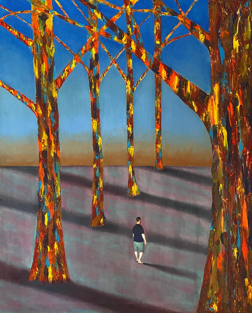 Surrealistic Landscape Painting By Stefano Pallara, 17 X 21", Stepping Outside Myself N.10, Original Artwork