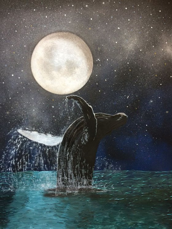 Whale breaching under the stars