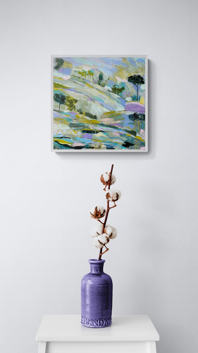 Abstract Landscape Painting By Nikki Wheeler, 14 X 14", Somewhere Beyond, Original Artwork