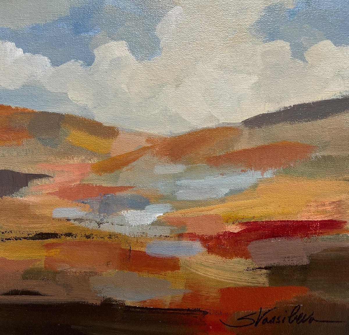 Impressionistic Landscape Acrylic Painting By Silvia Vassileva, 12 X 12", Desert Sky Ii, Original Artwork
