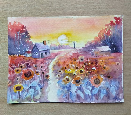 Landscape with sunflowers