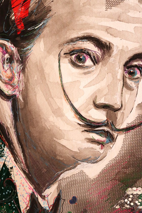 Salvador Dali - Portrait mixed media drawing on paper