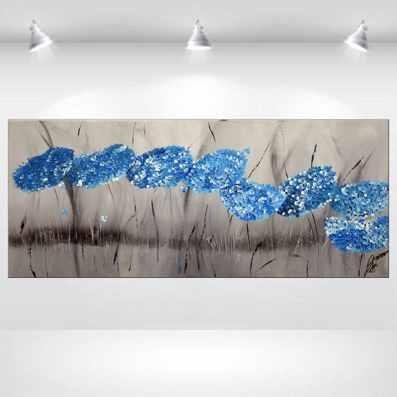 Blue Hydrangea - Abstract acrylic painting, Abstract Flowers