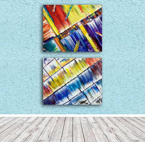 "Build Me Something" - Special Price + FREE USA SHIPPING - Original Large PMS Abstract Diptych Oil Paintings On Canvas - 30" x 48"