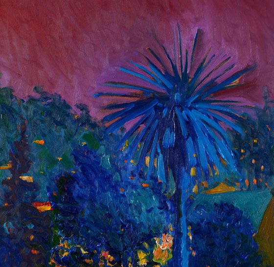 Blue Palm. Night Landscape