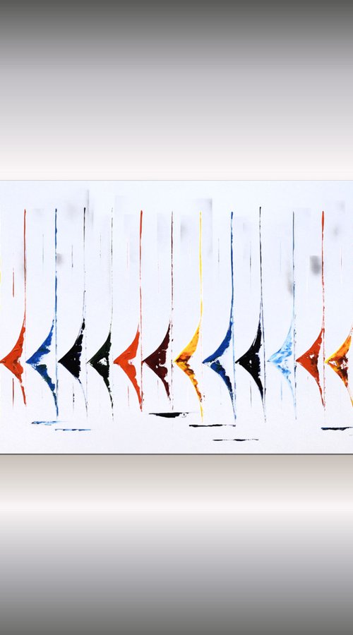 White Race II - Abstract- Sailboat Painting- Acrylic Canvas Wall Art by Edelgard Schroer