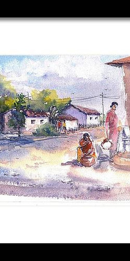 An Indian Village in the dawn by Asha Shenoy