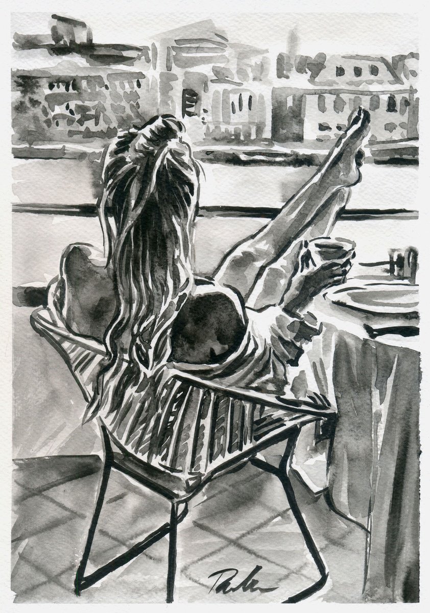 Urban And Pop Ink Drawing , Vacation Morning By Tashe, 8 X 12, Artwork For Sale On Artfinder