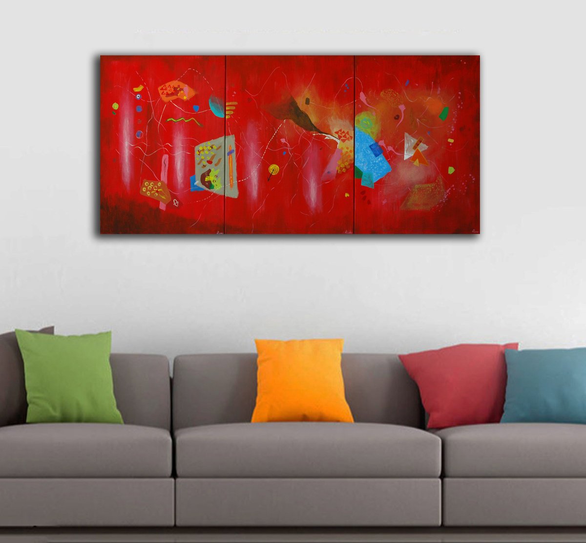 Abstract Acrylic Painting By Rumen Spasov, 59 X 28", "Elements Of Creation", Original Artwork